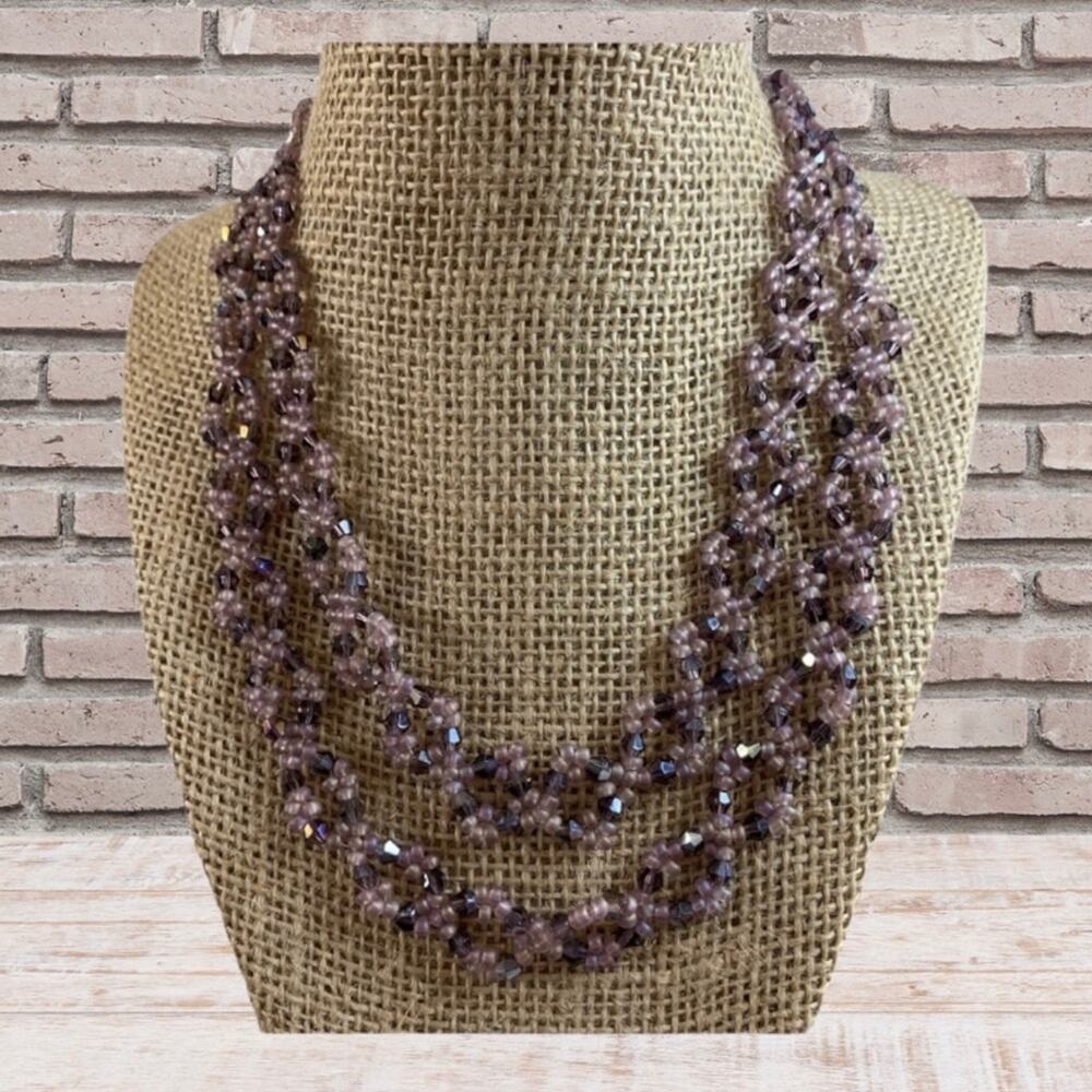 36” beaded chain.Purple bicone‎ crystals.seed beads New With Tags !